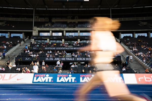 Deutsche Leichtathletik-Meisterschaften 2022 | Die Finals - Berlin 2022 Schriftzug waehrend der deutschen Leichtathletik-Meisterschaften im Olympiastadion am 26.06.2022 in Berlin